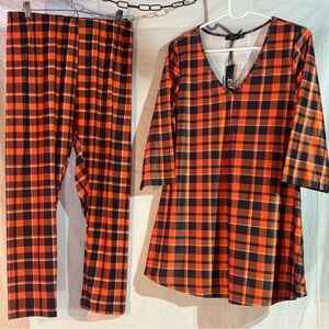 Black and Orange Checkerboard Pattern Spandex Outfit by Firmiana